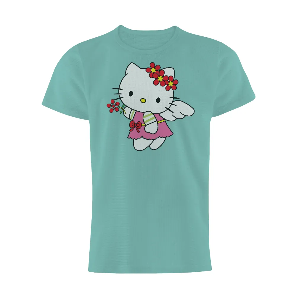 T-Shirts Design: Kitty Angel with Spring Flowers|t shirt roblox hello kitty white