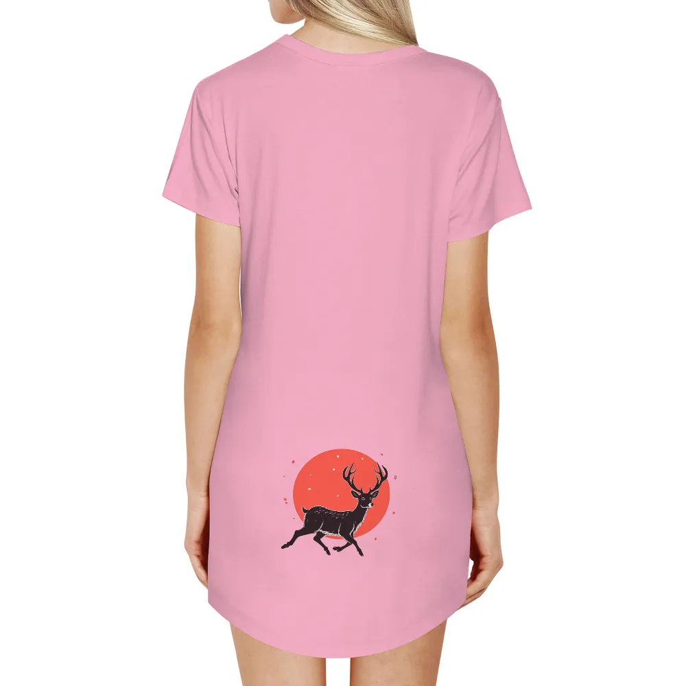 Tee Shirts Printed: Majestic Deer Silhouette Against Red Sunset|bear plus deer beer t shirt