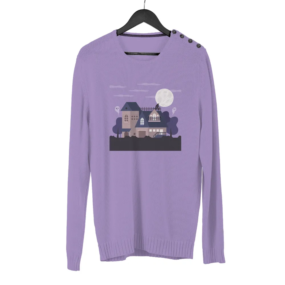 Shirts Graphic Tees: Mysterious House Under the Full Moon