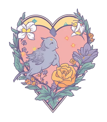 T-Shirts Pattern: Bird in a Heart of Flowers