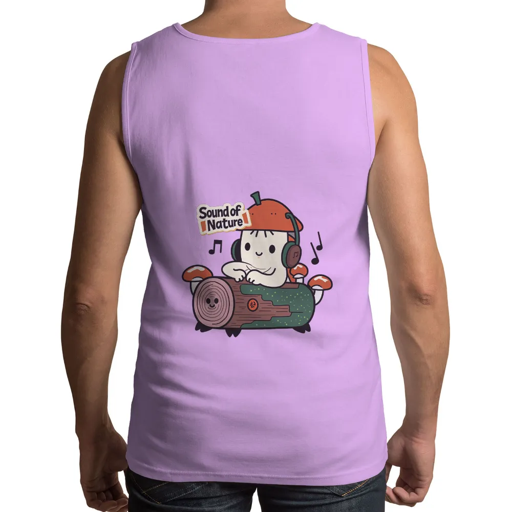 TShirt Design: Sound of Nature - Embrace Tranquility with Melody| Character leaning on a log