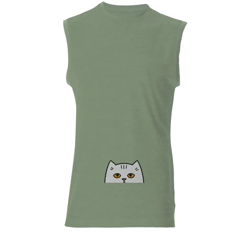 Tee Shirts Printed: Whimsical White Cat with Orange Eyes|t shirt simple print design