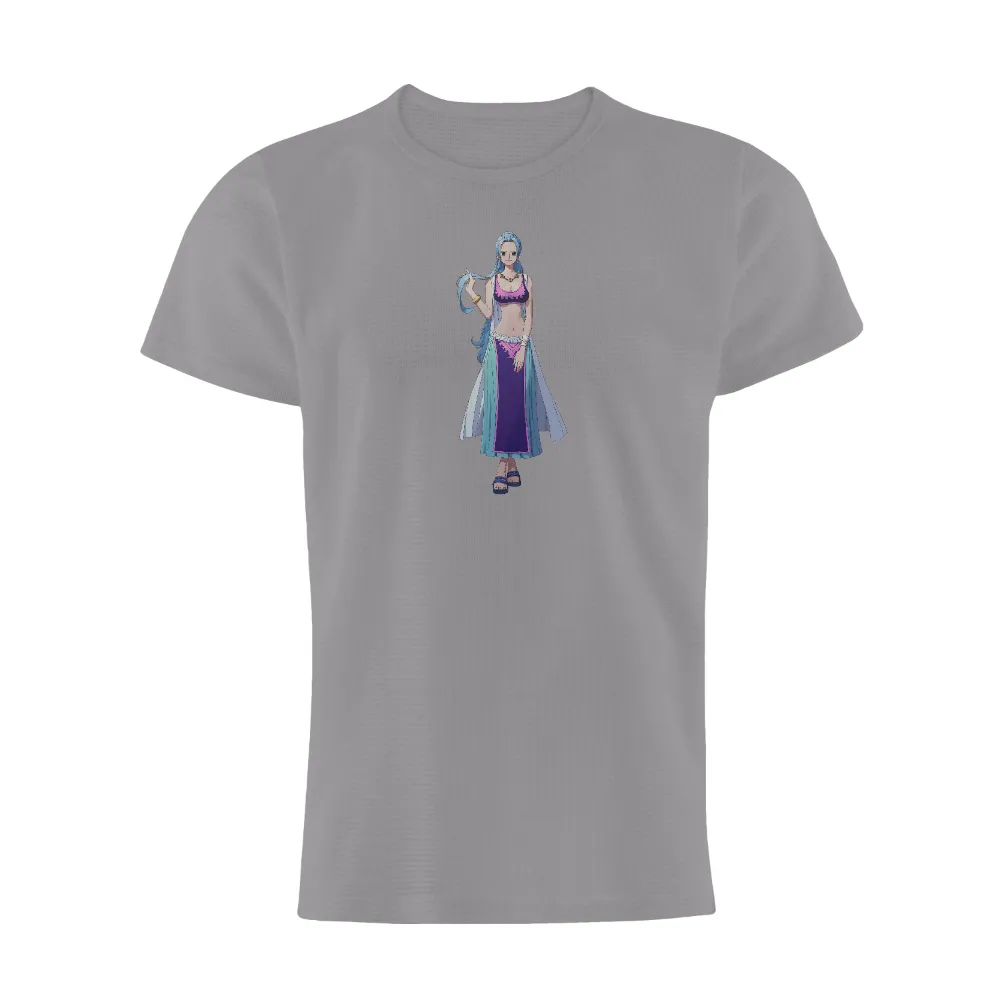 T-Shirts Pattern: Anime Character with Long Blue Hair, Pink Top, and Purple Skirt|cartoon character with star on shirt