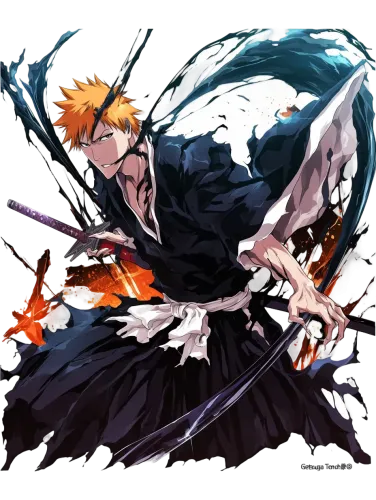 Ichigo Kurosaki with Dual Zanpakuto - bleach men's short sleeve graphic tee