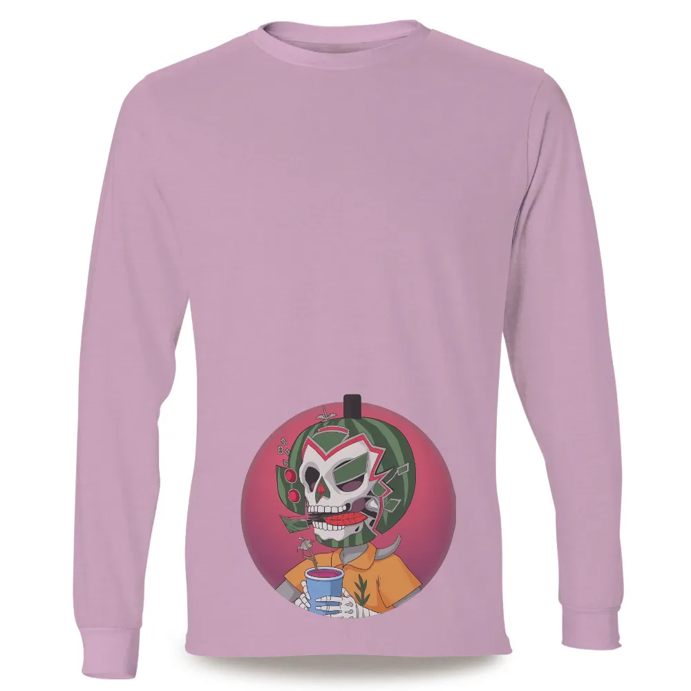 T-Shirts Design: Quirky Skeleton with Watermelon Head|skeleton with watermelon head