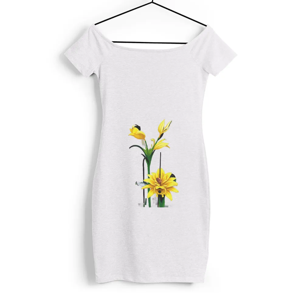 Tee Shirt Printing: Whimsical Yellow Flower - Nature's Joy| flowers in various stages of bloom