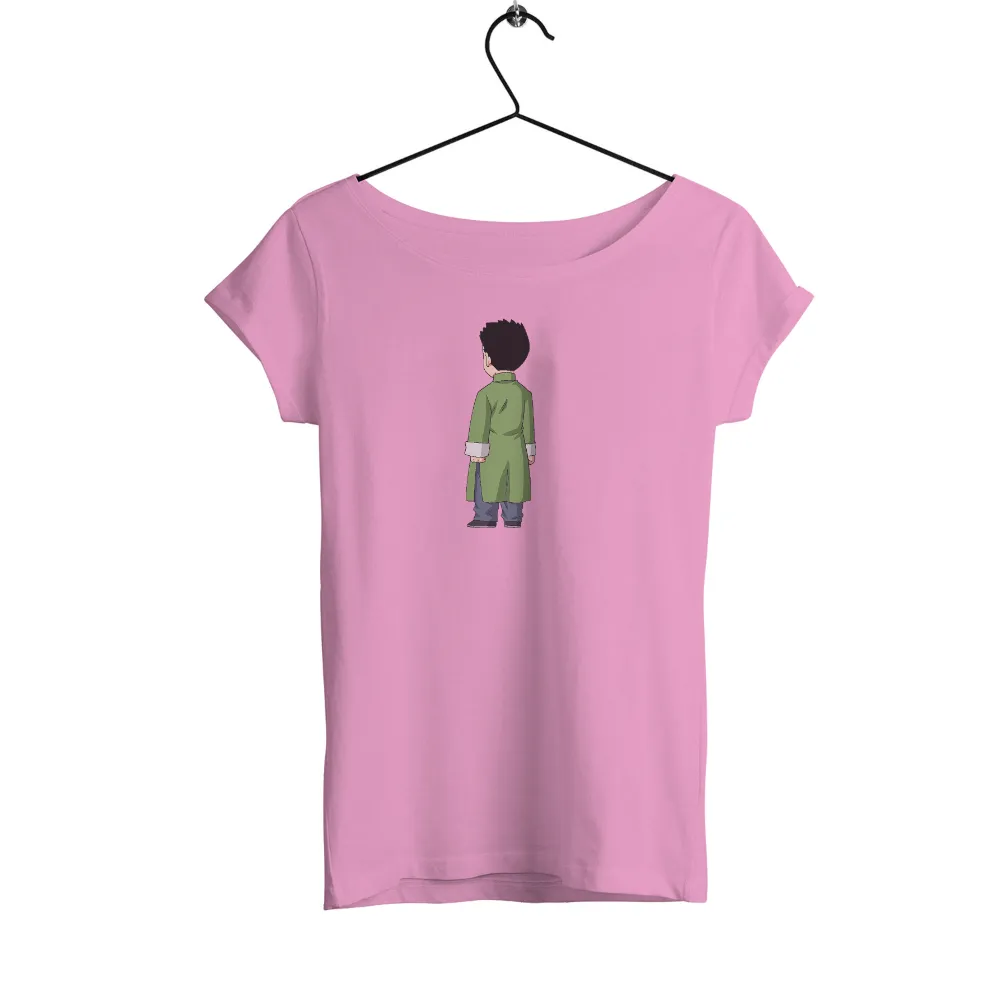 TShirt Printing: Anime Character in Green Coat - Minimalist Design|j shirt design