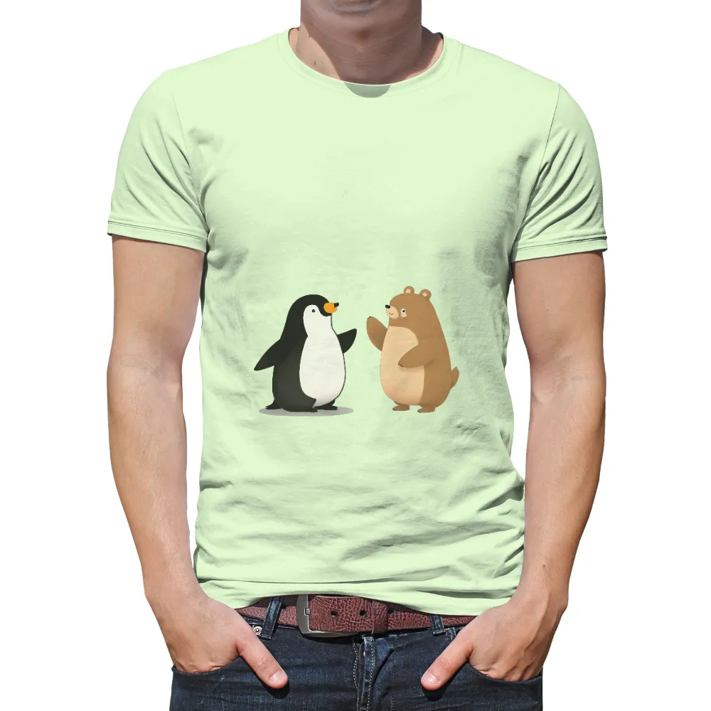 T-Shirt Printing: Percy the Penguin and Bruno the Bear - Unlikely Friends|rainbow penguin shirt