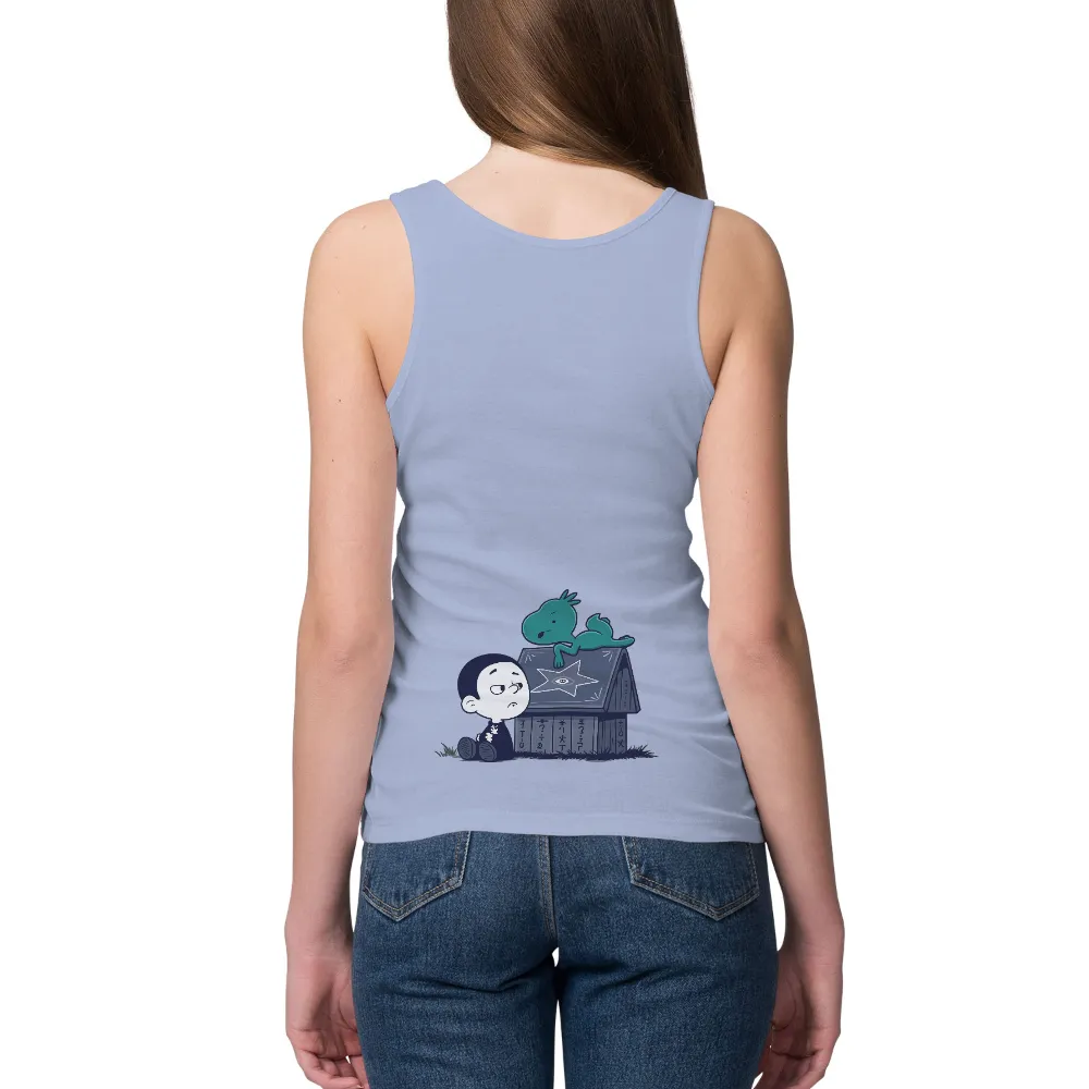 Custom Tee Shirts: Whimsical Adventures in Childhood Imagination| Glowing eye on the wooden house