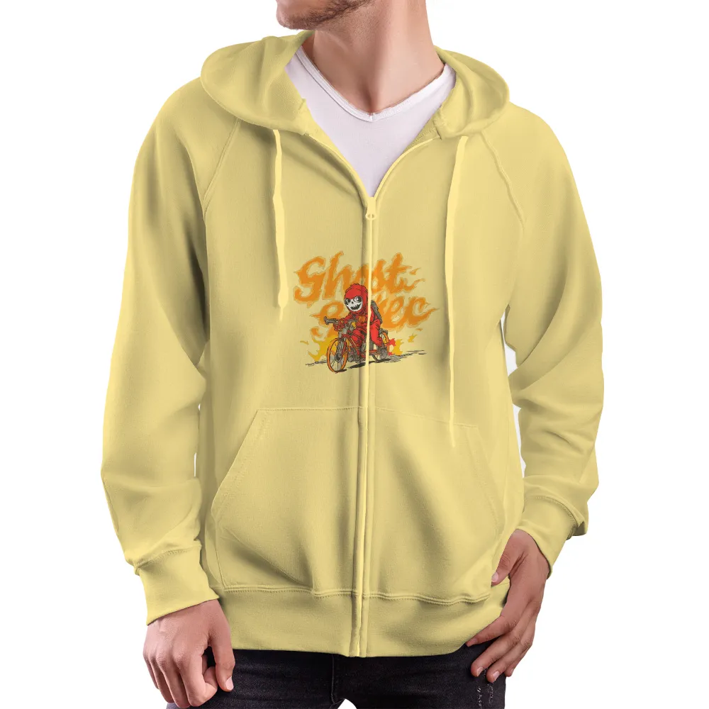 TShirt Printing: Ghost Rider Adventure | Whimsical Red Hoodie Design| Whimsical and adventurous theme