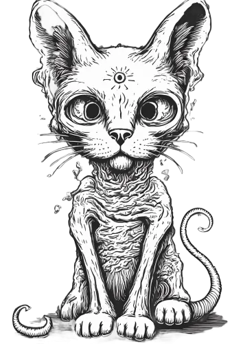 Surreal Graphic Design: Hairless Cat with Third Eye - Mystery and Wonder