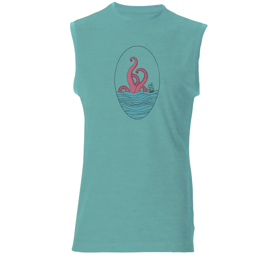 Shirts Graphic Tees: Mythical Sea Creature Adventure| intricate details of the tentacle