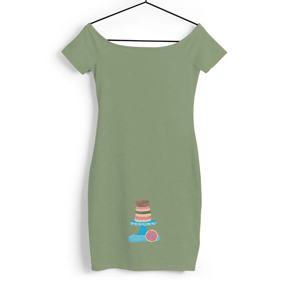 T-Shirts Pattern: Whimsical Donut Stack | Sweet Treats & Happiness|Stack of donuts on a blue cake stand