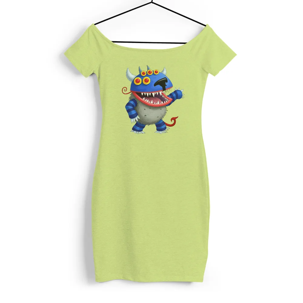 Graphic Tees: Whimsical Monster Adventure| Blue and white striped arms and legs