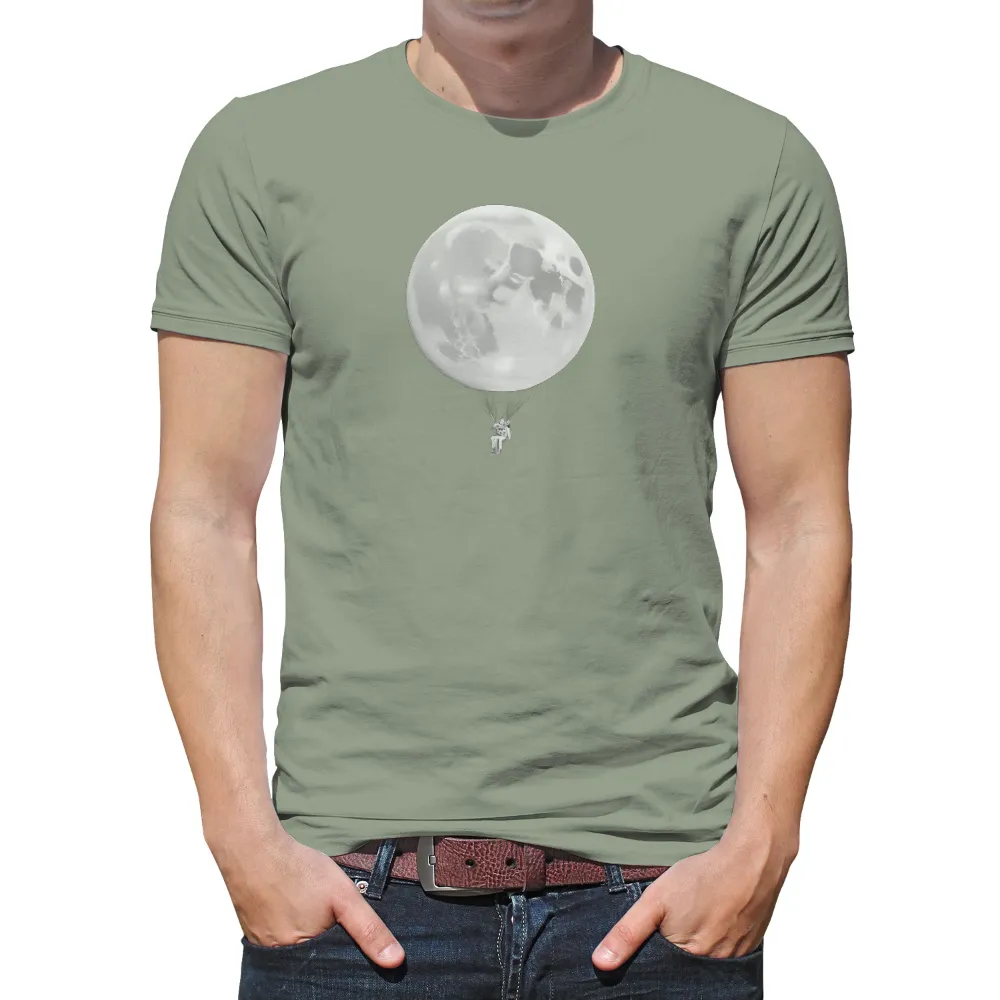 Graphic Tees: Astronaut's Moon Balloon Adventure| Monochromatic astronaut design