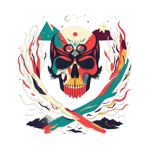 Tee Shirt Printing: Vibrant Skull and Branches - Artistic Designs