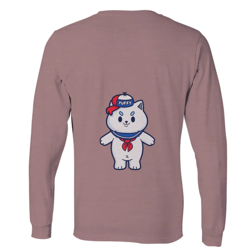 T-Shirts Pattern: Puffy the Sailor Cat - Vintage & Retro Charm| White cat with red and blue hat