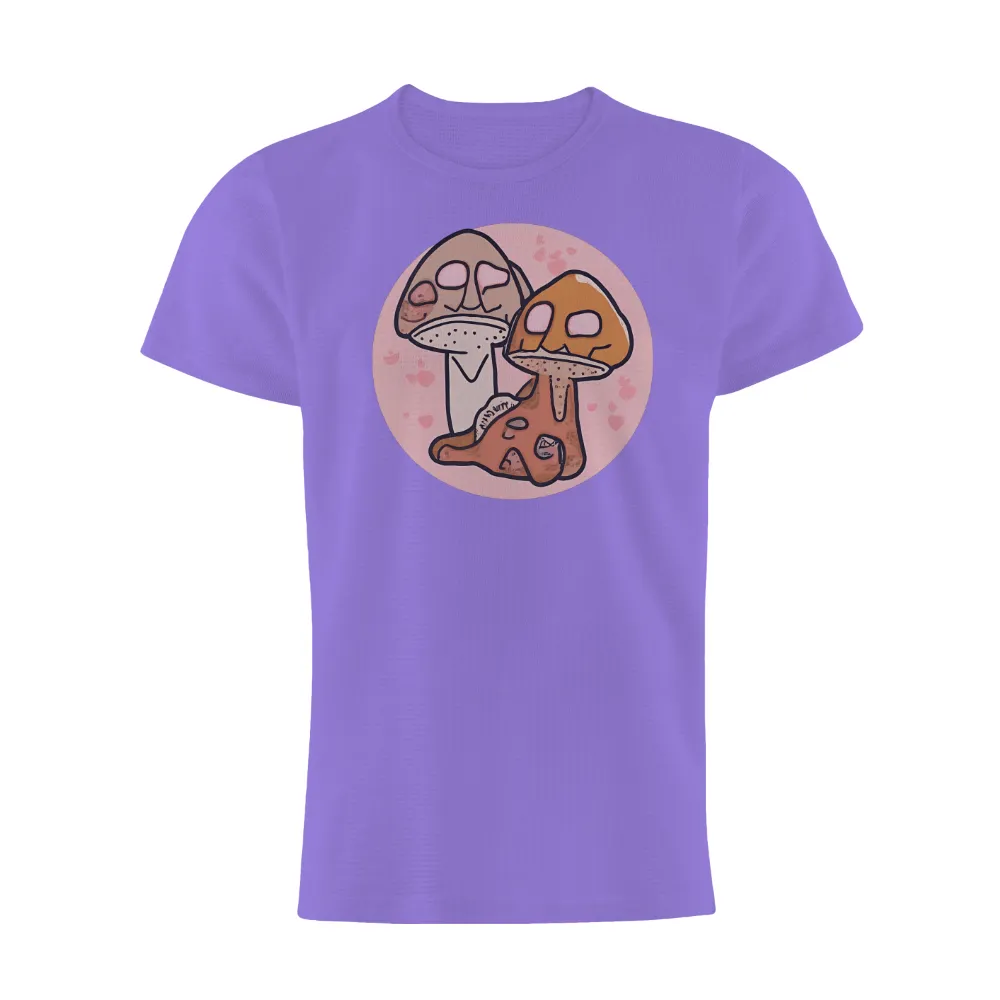 Whimsical Mushrooms: A Love Story in T-Shirts Design|t shirt with rainbow heart