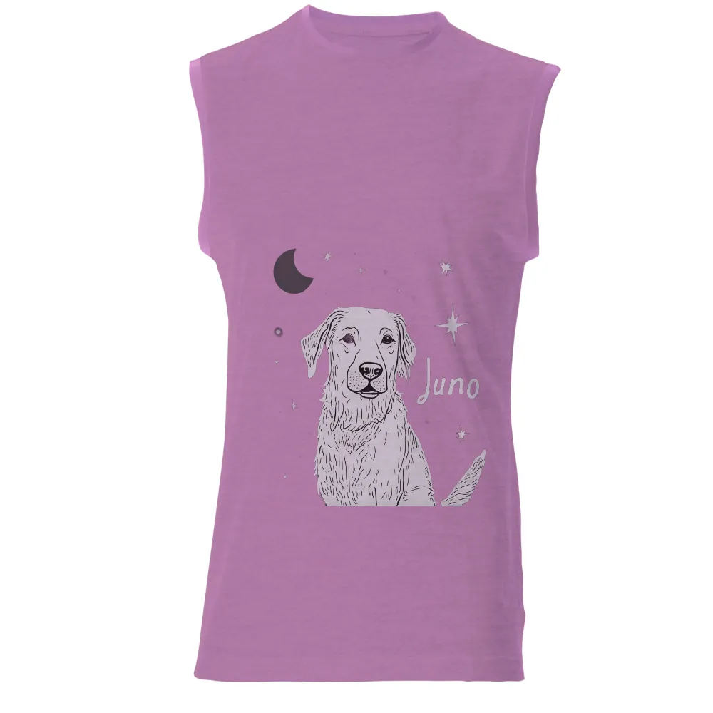 Custom T-Shirt Printing: Juno Under the Stars - Personalized Text, Golden Retriever, Night|collar t shirt design maker