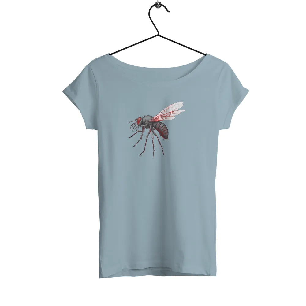 T-Shirts Pattern: Surreal Fly Design| Dark background with a hovering fly