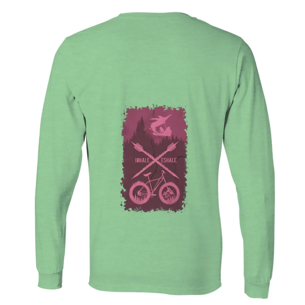 T-Shirts Pattern: Mountain Biking Adventure with Nature Elements| grunge texture