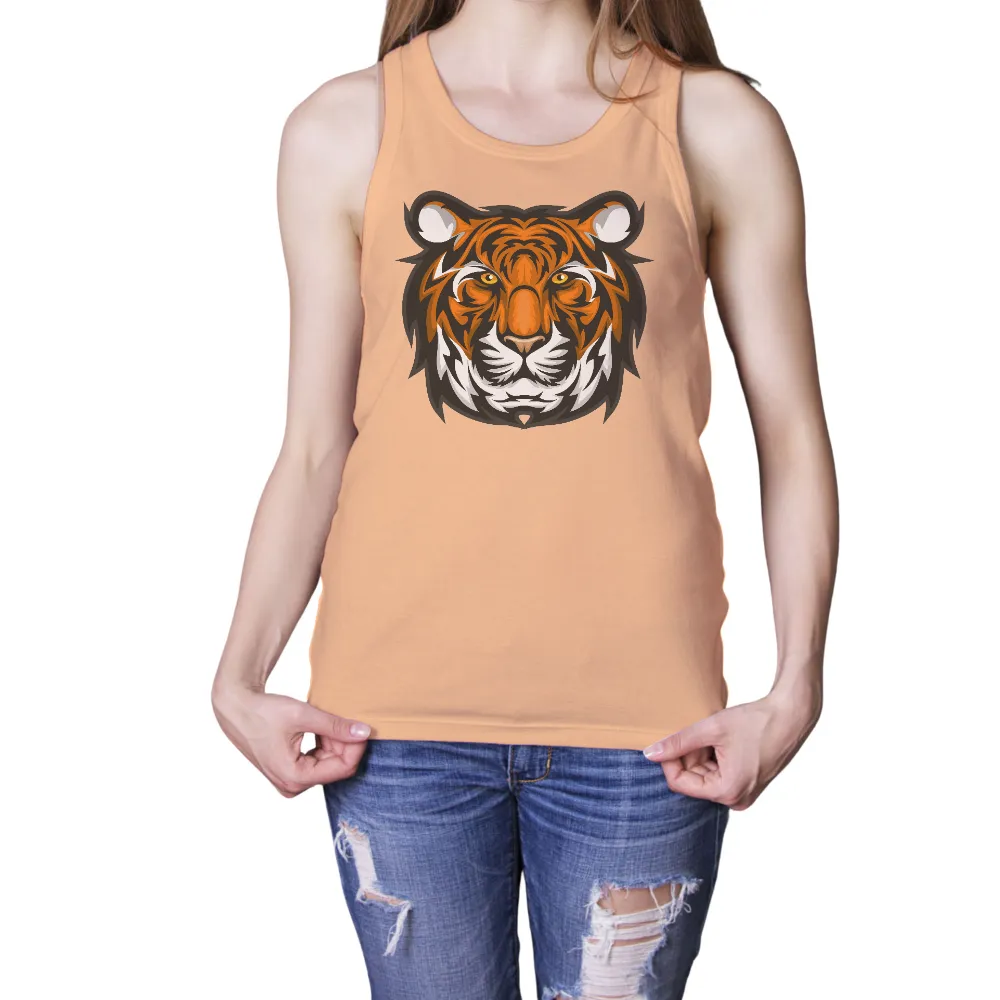 T-Shirt Printing: Fierce Tiger Face - Strength and Courage|animal crossing thick striped shirt