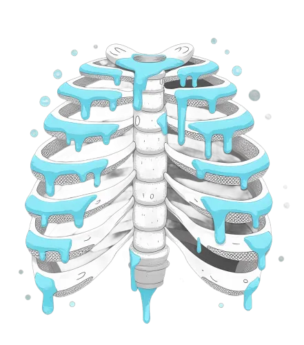 T-Shirts Design: Ribcage Art with Dripping Blue Paint