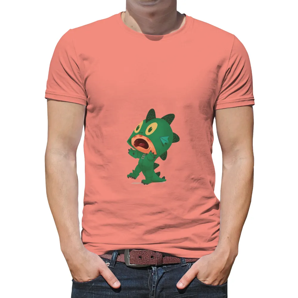 Graphic Tees: Playful Anime Dinosaur in Green Hoodie|thermal body art shirt