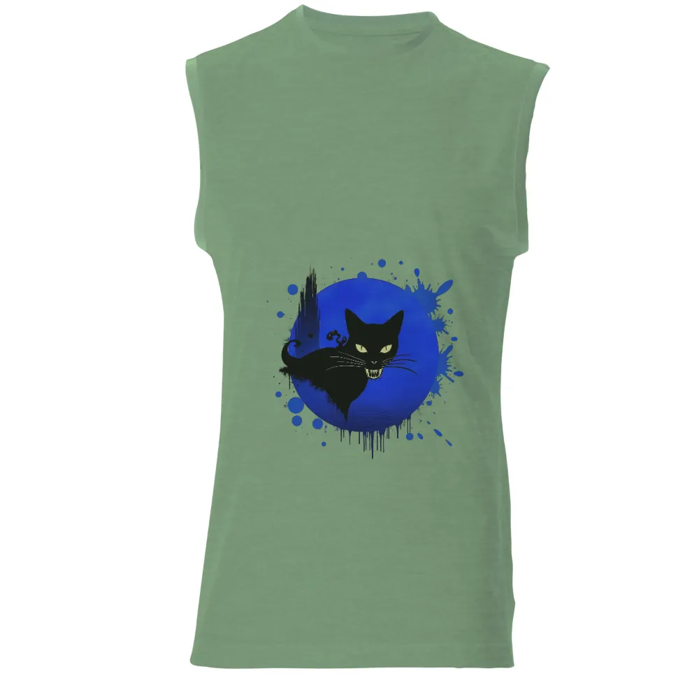 Graphic Tees: Black Cat Mystique - Nighttime Magic & Abstract Art|Black cat with yellow eyes