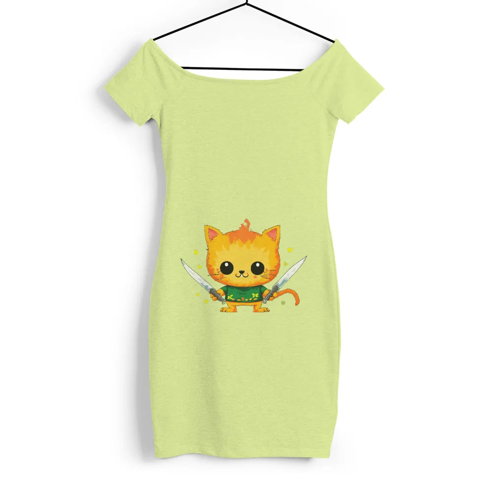 Customized Tee Shirts: Adorable Warrior Cat | Anime-Inspired Design| Green shirt with golden symbols