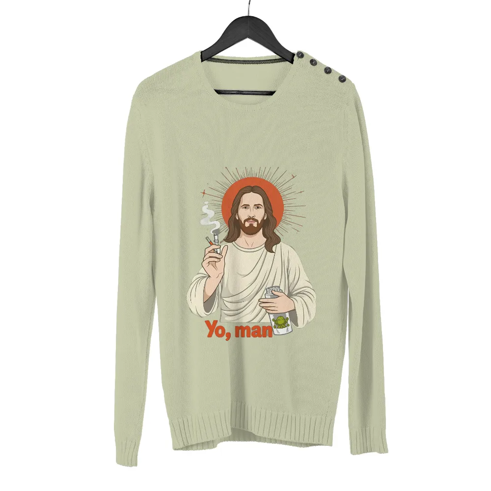 TShirt Design: Humorous Take on Religious Icon|lit cigarette