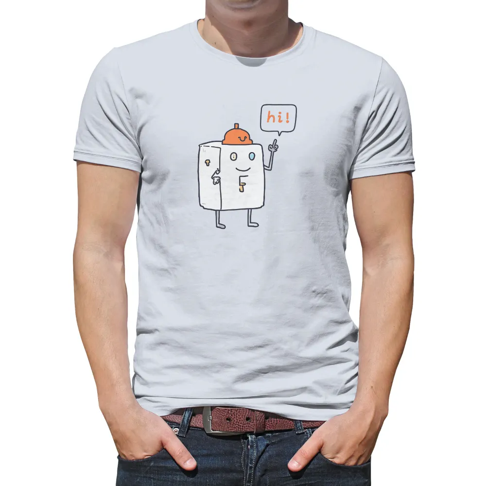 Custom T-Shirt Printing: Quirky Refrigerator with Orange Hat|quirky t shirts for ladies