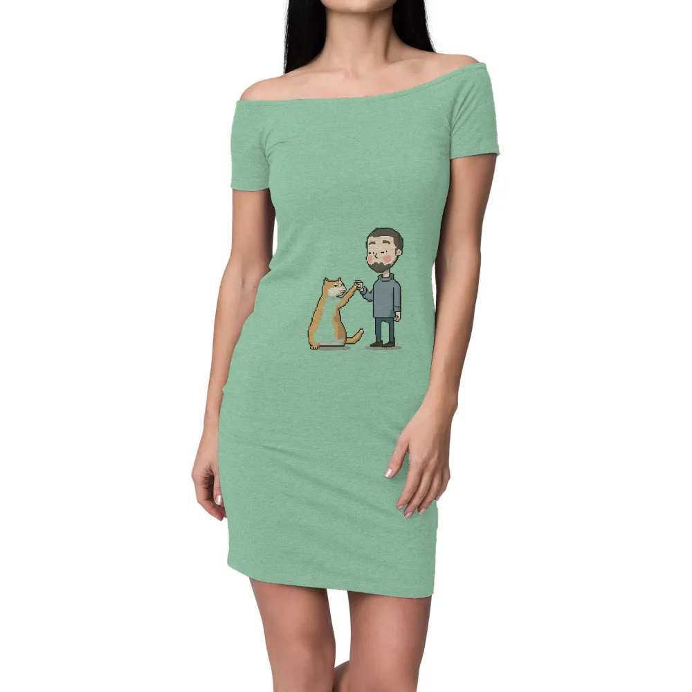 Custom Tee Shirts: Man and Cat Friendship - Pixel Art Design|cat easter shirt