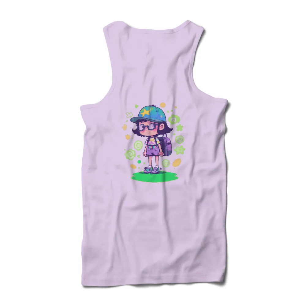 Vibrant Design with Youthful Spirit: Colorful Outfit, Blue Cap, Star, Glasses, Backpack, Whimsical Shapes|splatoon 2 splatfest super star t shirt