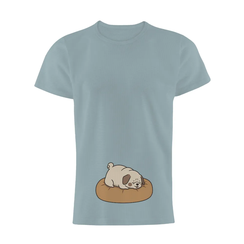 Customized Tee Shirts: Chubby Dog on Pillow - Adorable and Comfortable Design| Minimalist dog design