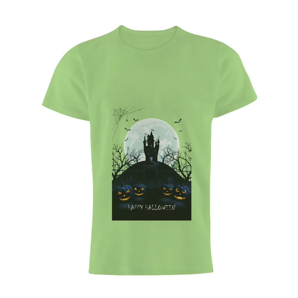 Customized Tee Shirts: Spooky Halloween Castle with Pumpkins|autumn falls white shirt