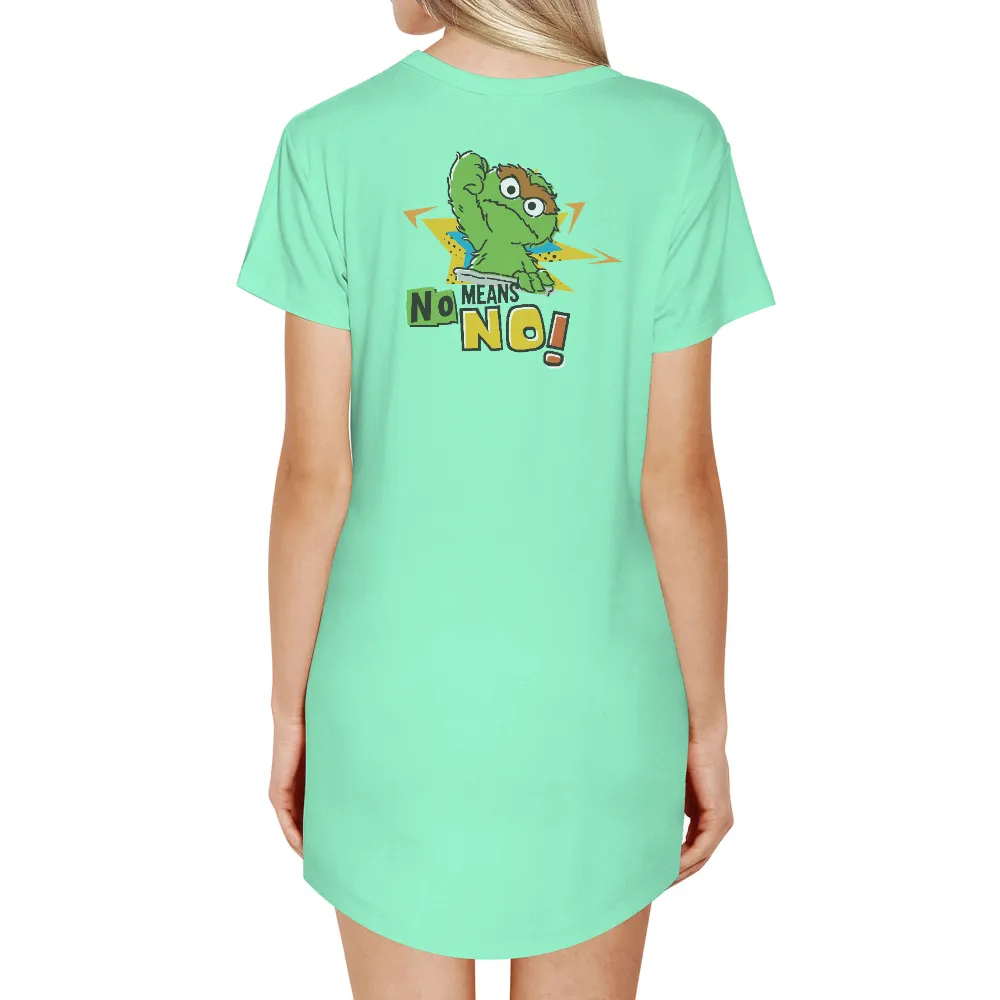 T-Shirt Printing: Quirky Green Creature Says 'No Means No!'|quirky t shirts mens