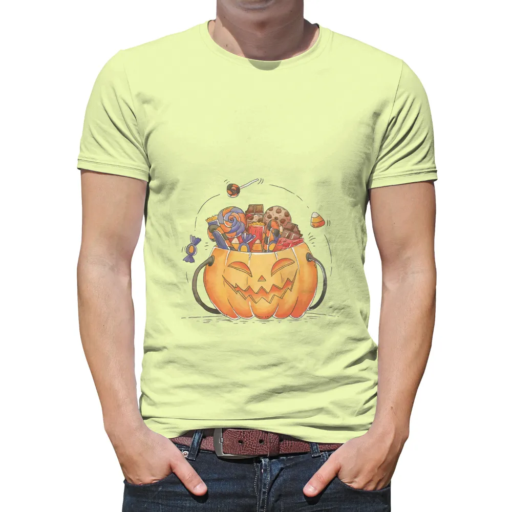 Custom T-Shirt Printing: Cheerful Halloween Pumpkin Filled with Candy|hot topic halloween horror nights shirt