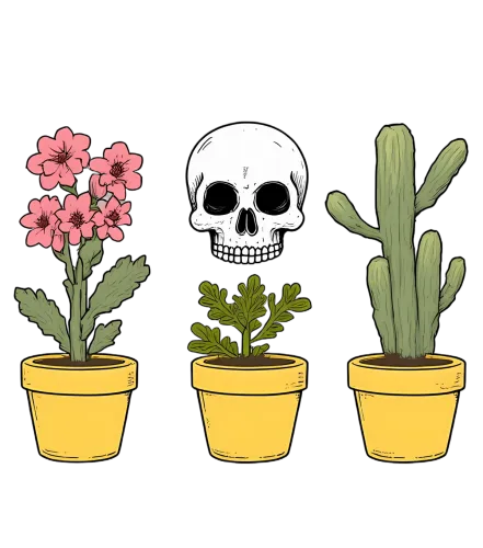 T-Shirts Custom: Life's Contrast - Plants, Skull, and Cactus