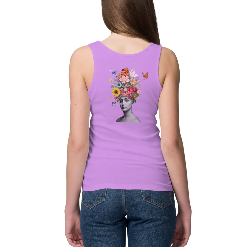 Custom T-Shirt Printing: Nature's Garden of Emotions| Serene woman with floral crown