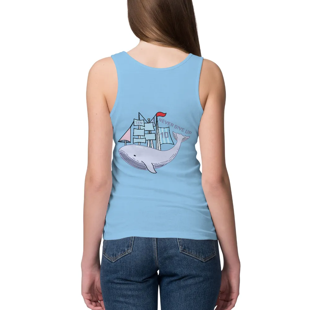 Custom Tee Shirts: Whale and Ship - Never Give Up|rebellious hope t shirt black