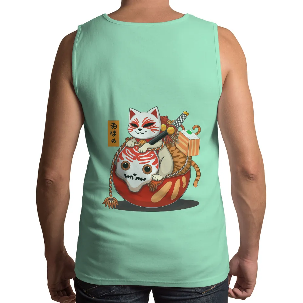 Shirts Graphic Tees: Cat Guardian on Daruma Doll| cat perched atop a Daruma doll