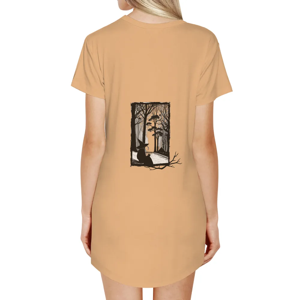 T-Shirts Custom: Elara's Window - Witch Silhouette in the Forest|tower of fantasy t shirt