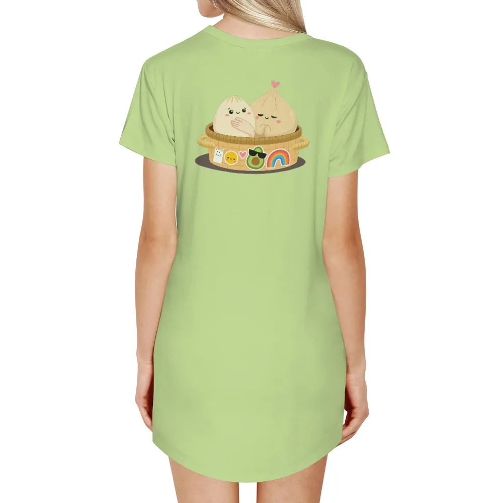 Custom Tee Shirts: Dumplings' Adventure with Cat, Avocado, and Rainbow Stickers|throwback thursday friends shirt