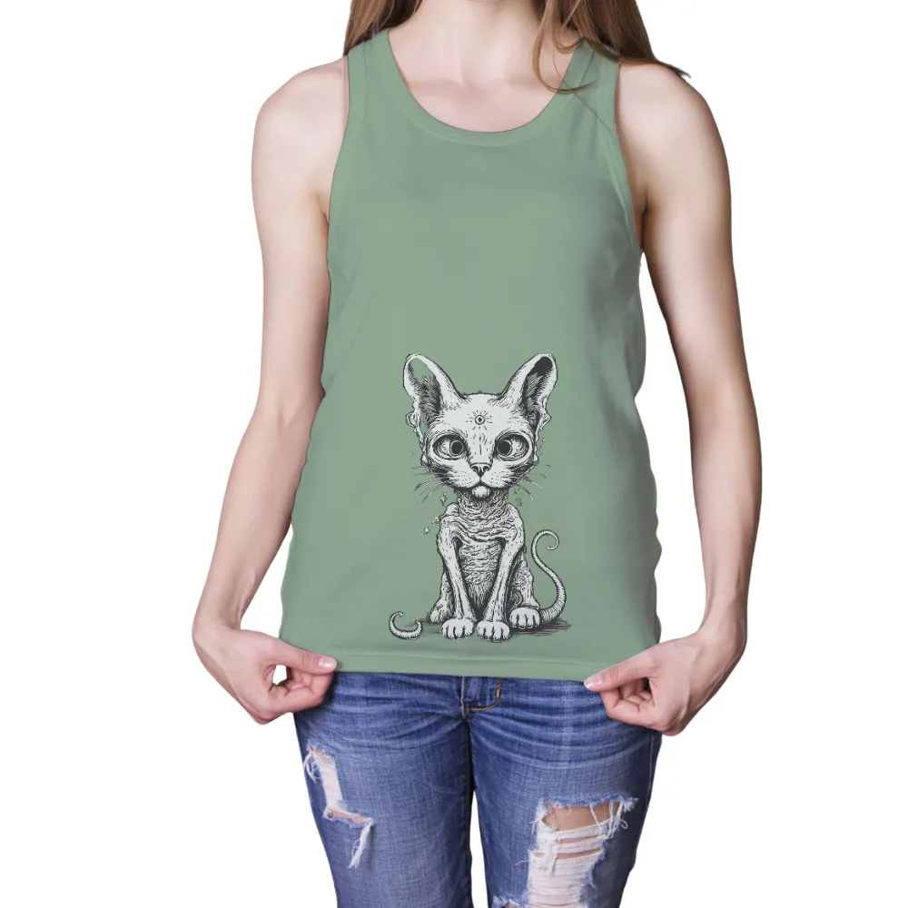 Surreal Graphic Design: Hairless Cat with Third Eye - Mystery and Wonder|black and white shirt price