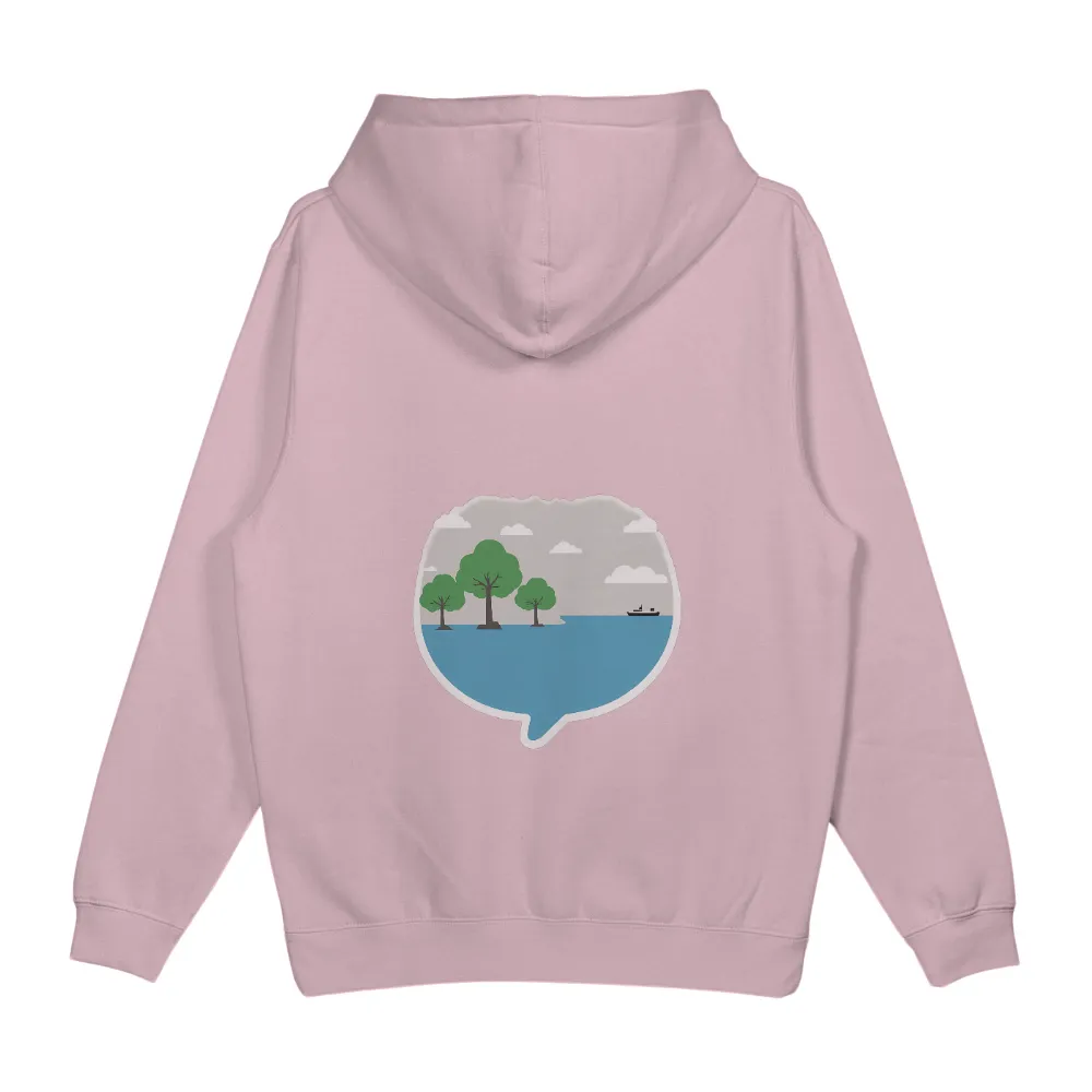 Tee Shirts Printed: Serene Nature Scene | Peaceful Trees and Sea|trees on the shore