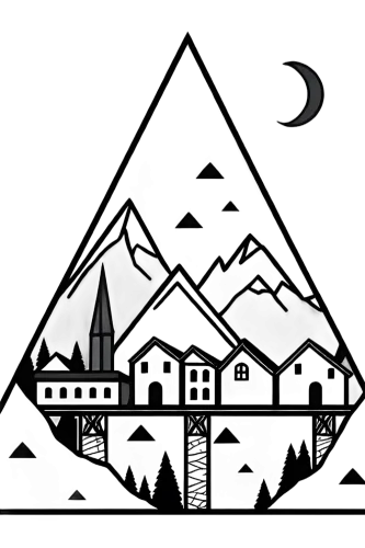 Graphic Tees: Serene Village Under the Crescent Moon