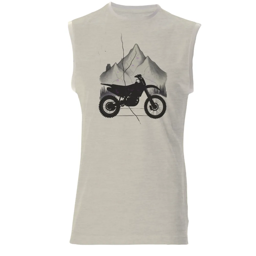 Customized Tee Shirts: Adventure Awaits with Dirt Bike and Mountains|Dirt bike silhouette