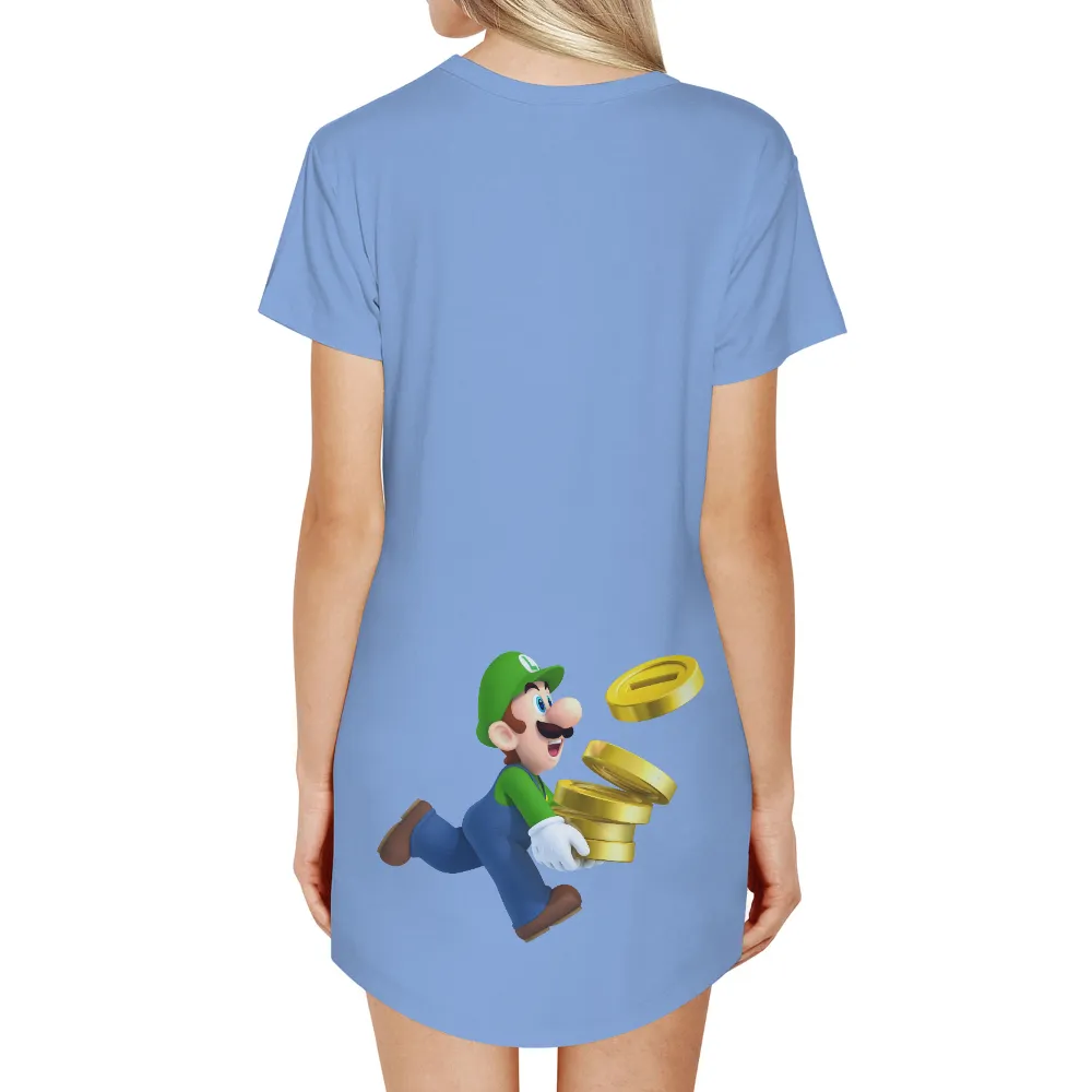 TShirt Design: Luigi's Adventure with Golden Coins|mother's day classic merchandise