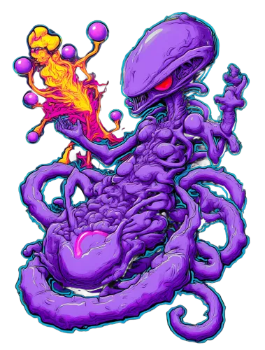 T-Shirts Design: Surreal Fantasy Monster with Tentacles and Glowing Eyes